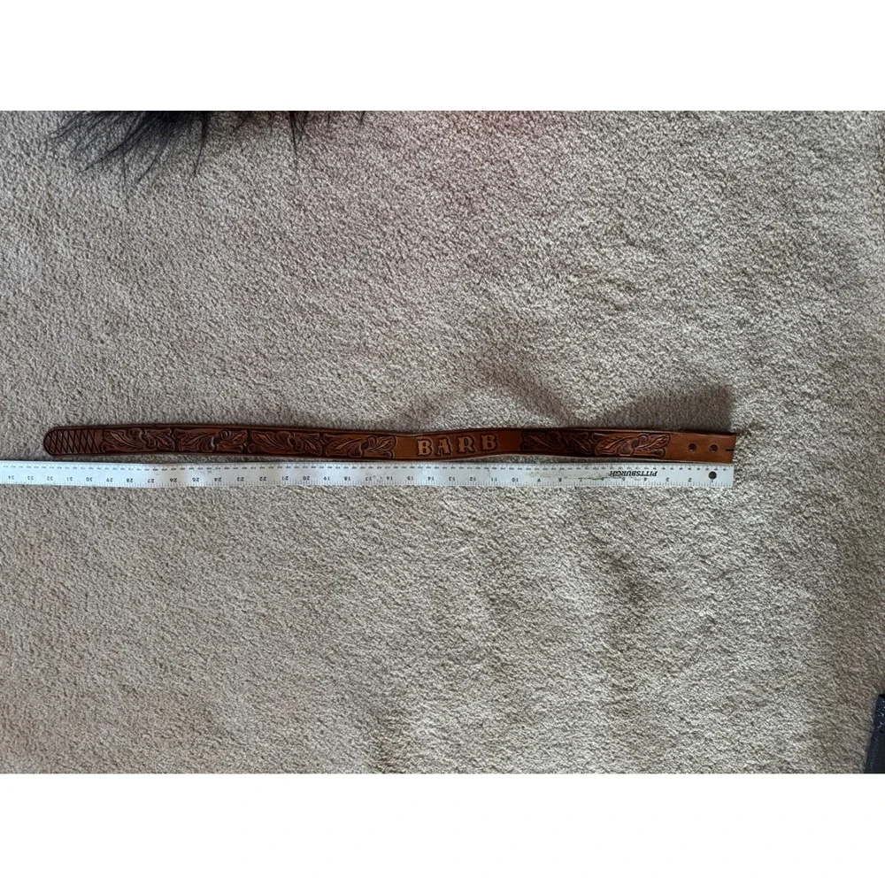 Custom‎ Tooled Leather Belt Floral Embossed Name Barb Western Cowboy - Picture 4 of 6